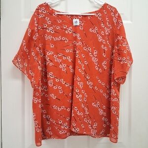 CAbi Cherry Blossom Top Orange XXL Split Sleeves Floral Sheer Boho Cottagecore